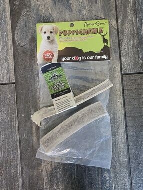 Puppichewz (1) and Red Barn (1) Natural Dog Split Antler Chews - Brown/White/Tan